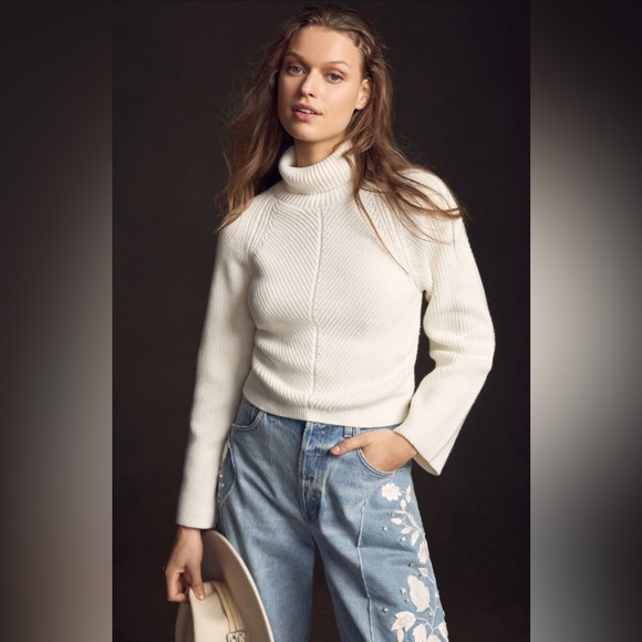 ✨ Anthropologie Cropped Turtleneck Sweater Sz 1X - Picture 5 of 8